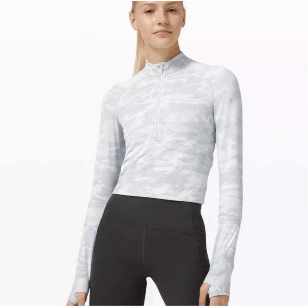 Lululemon Pace Pursuit Long‎ Sleeve Half Zip Jacket Incognito White Snow Camo 6